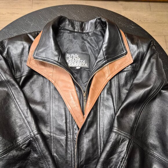 VTG La Pelle Karpeta Men’s Napa Leather Coat Black & Tan Canada Power Dressing - Picture 4 of 8
